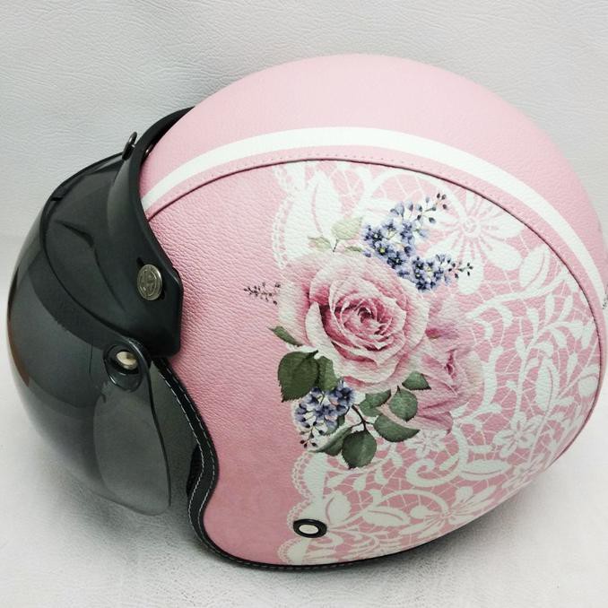 TERLAKU HELM RETRO WANITA PRIA HALF☻ HELM BOGO RETRO KULIT MOTIF LINE BROWN I HELM CUSTOM I HELM