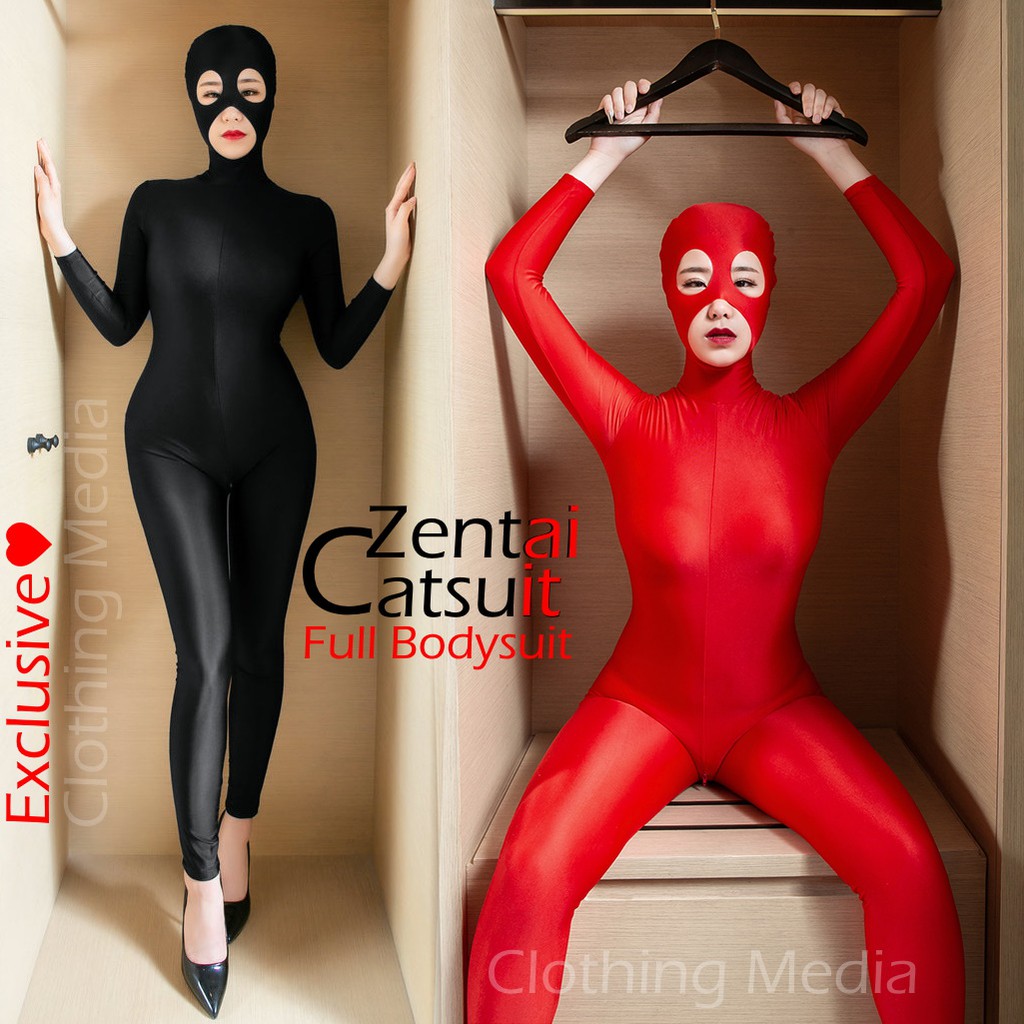 Full Bodysuit Zentai Catsuit Mata Dan Mulut Terbuka Kostum Wanita Cosplay