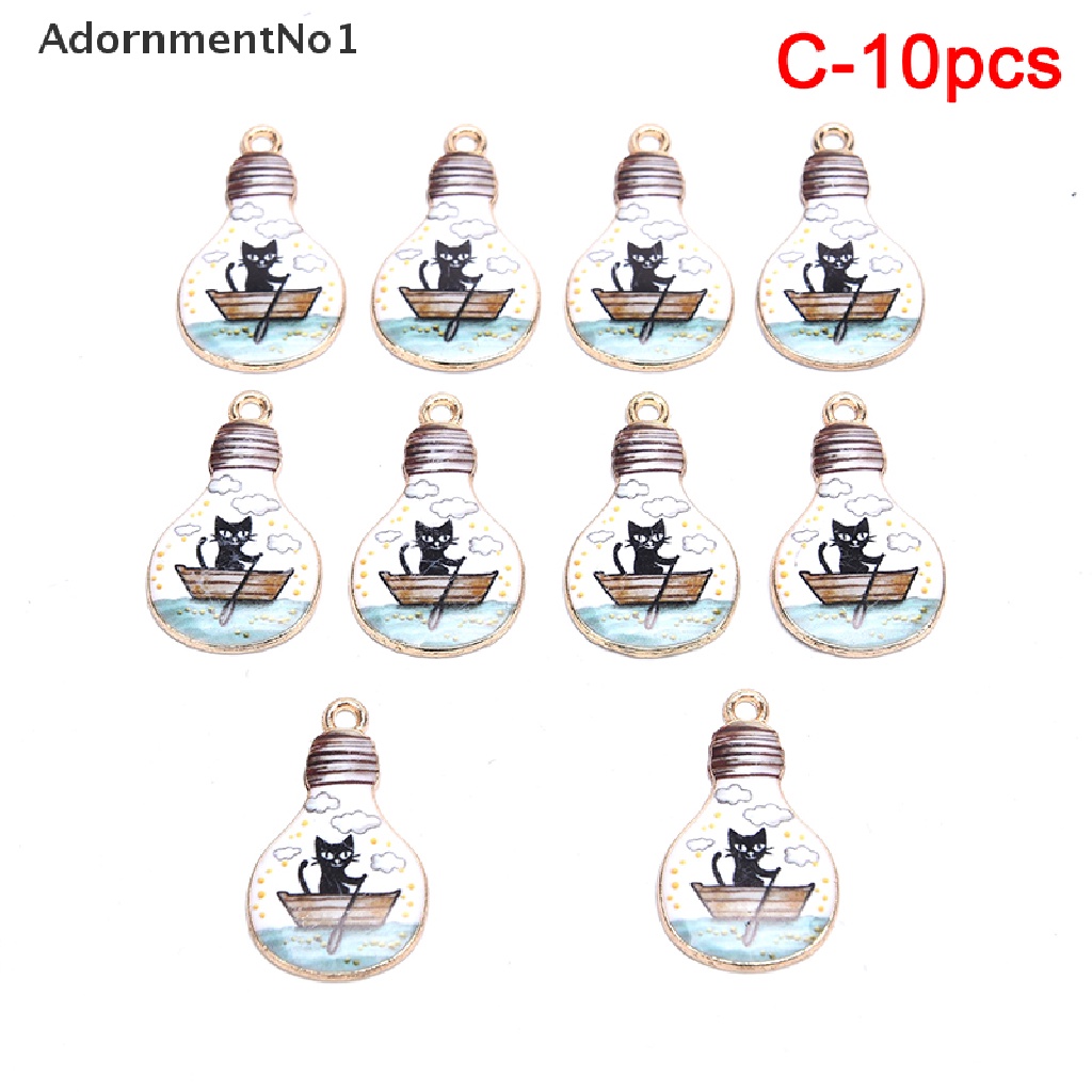 (AdornmentNo1) 10pcs / Set Liontin Enamel Bentuk Kartun Kucing / Ikan / Ikan / Bohlam Untuk Aksesoris Perhiasan DIY