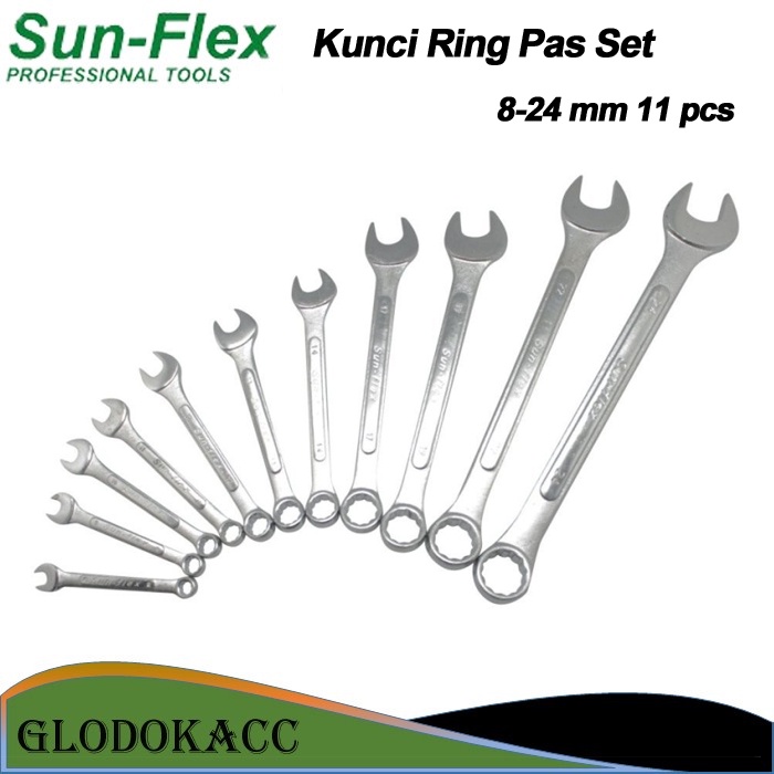 Kunci Ring Pas Set (11 pcs) Sun-flex 8 mm - 24 mm CR-V