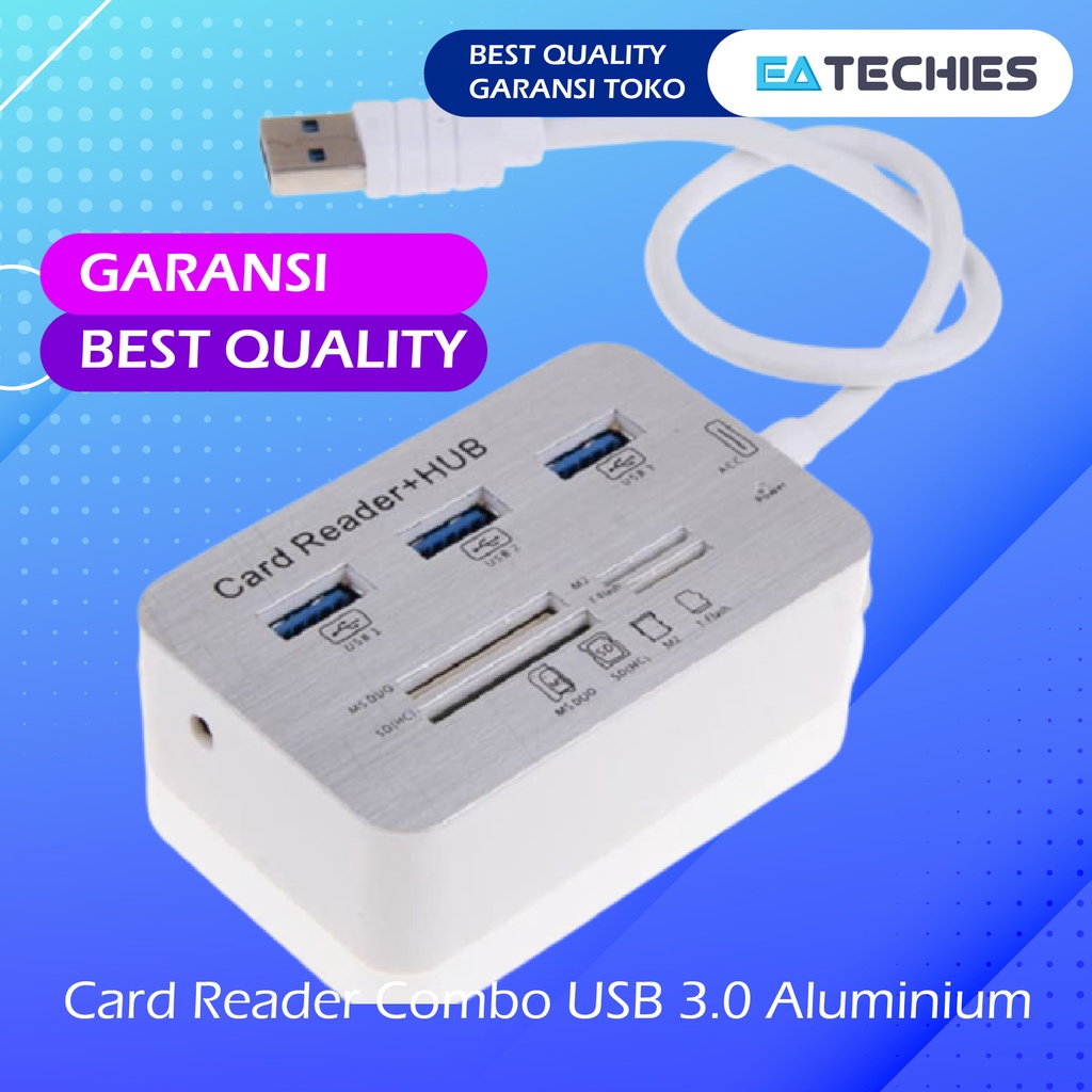 USB HUB 3.0 3 PORT DAN CARD READER 4 SLOT COMBO ALUMINIUM HIGH QUALITY