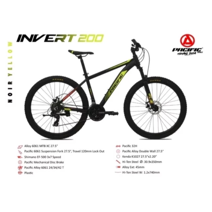 MTB 27.5 Pacific Invert 200 Sepeda Gunung 2 Noir Yellow