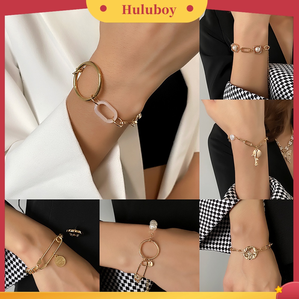 Hu Hu Hu Hu Hu Alat Bantu Pasang Kacamata♡ Gelang Tangan Rantai Tebal Bahan Alloy Gaya Retro Untuk Wanita