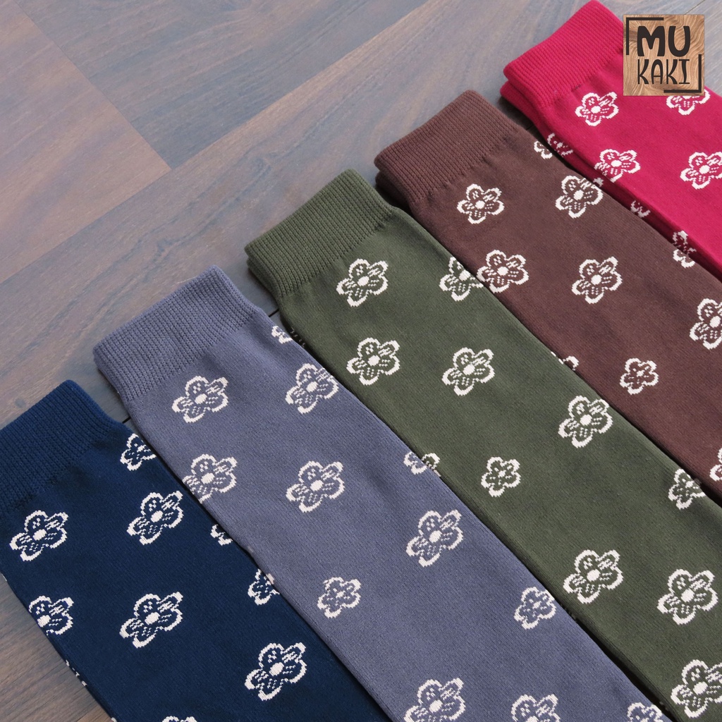 Paket Kaos Kaki Motif Bunga Warna Tua Ukuran M isi 12 Pasang Mukaki