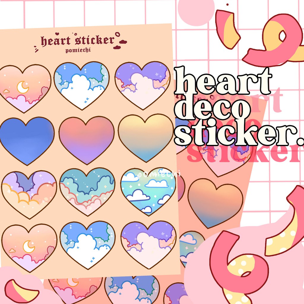 

Heart Aesthetic Deco Sticker Sheet, Stiker Dekorasi Hias Colorful Bujo