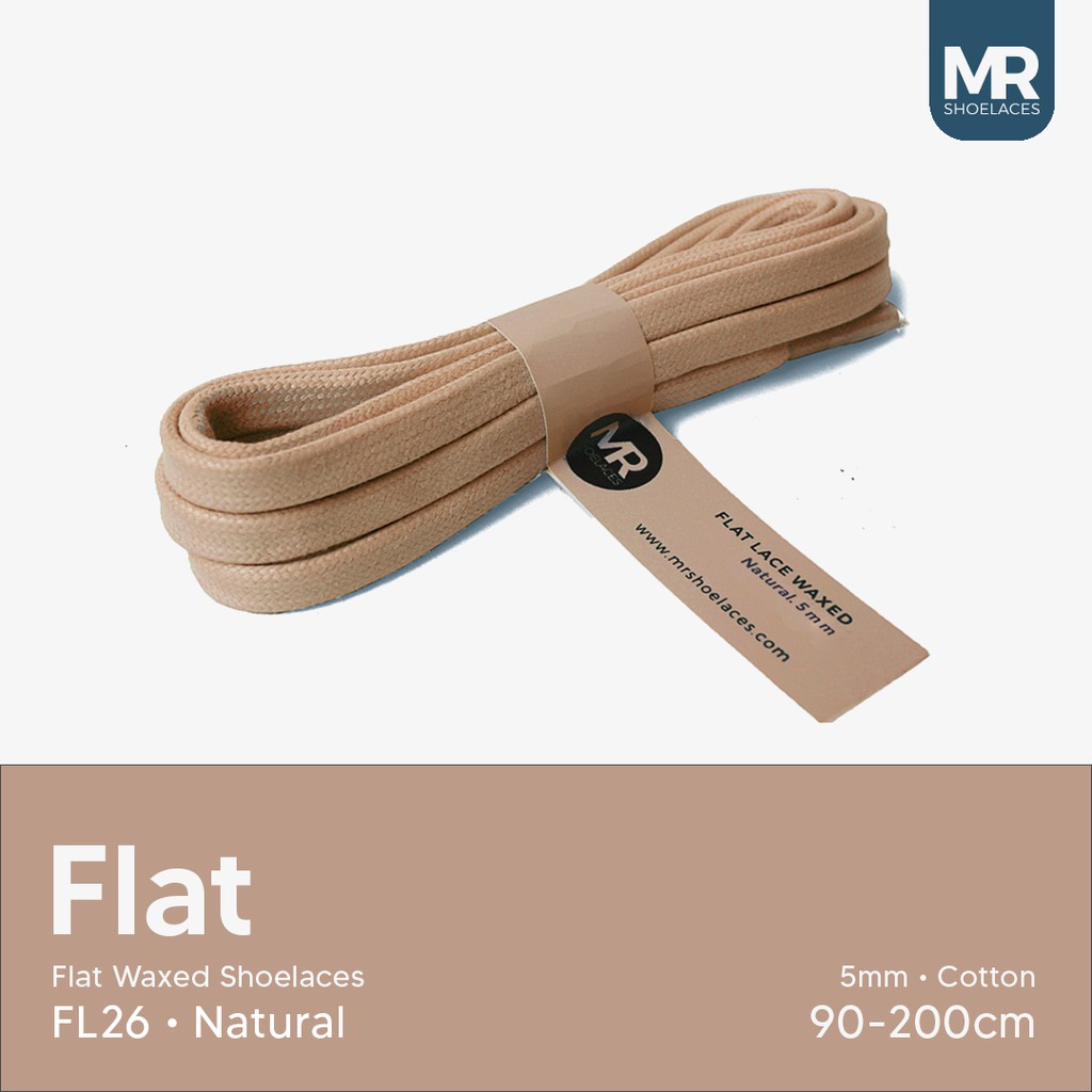 MR Shoelaces FL26 Natural - Tali Sepatu Lilin 5mm Gepeng Flat Pipih (Waxed Laces) 100cm 120cm 150cm 200cm - Premium Shoelace