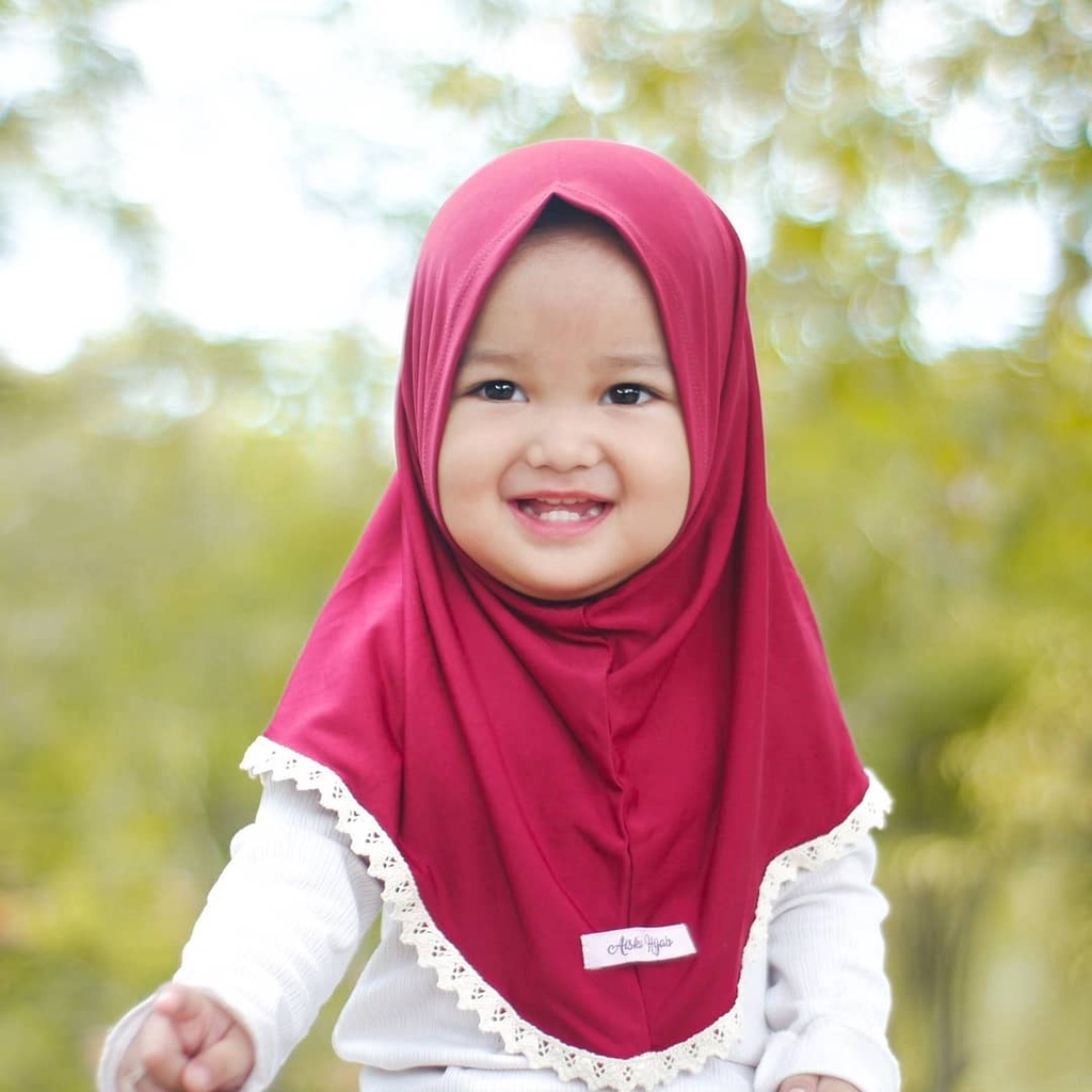 Jilbab Anak Bayi Perempuan Aiska Renda Manis Jersey Import Newborn 1 2 3 4 5 6 tahun / Jilbab Bayi Hijab Instant Lace Renda / Kerudung Anak /  Sabyan Hijab /  Pashmina Instan Anak