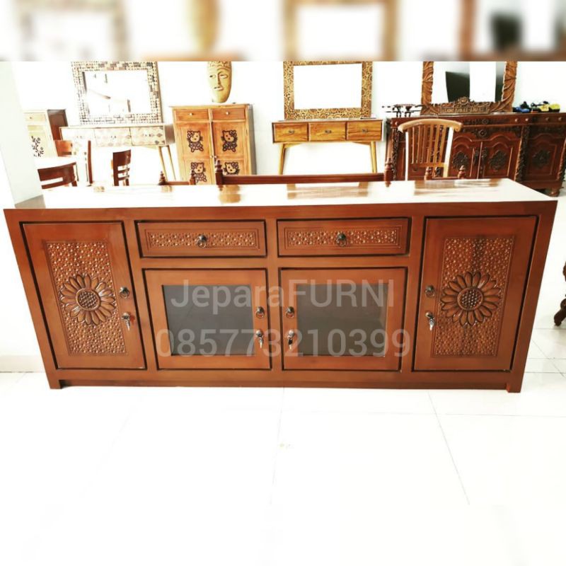 MEJA TV KAYU JATI JEPARA BUFET TV JATI