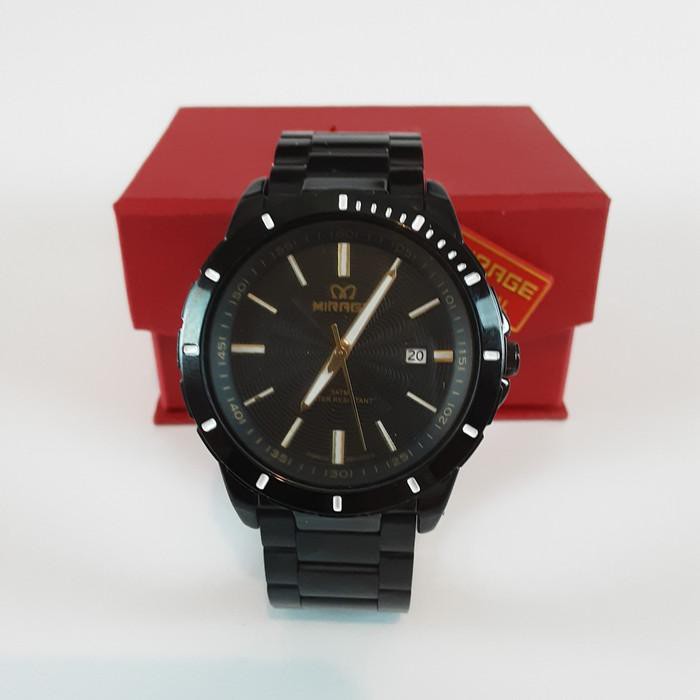 Terbaru jam tangan mirage 8549 BRP-M bulat black pria - plat hitam Limited