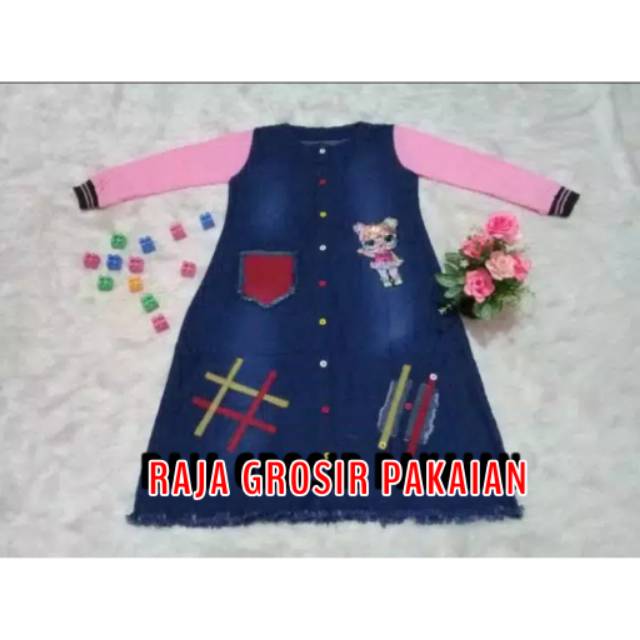 Gamis Jeans Anak LED LOL 3-13 Thn / Lampu LED Bisa Menyala