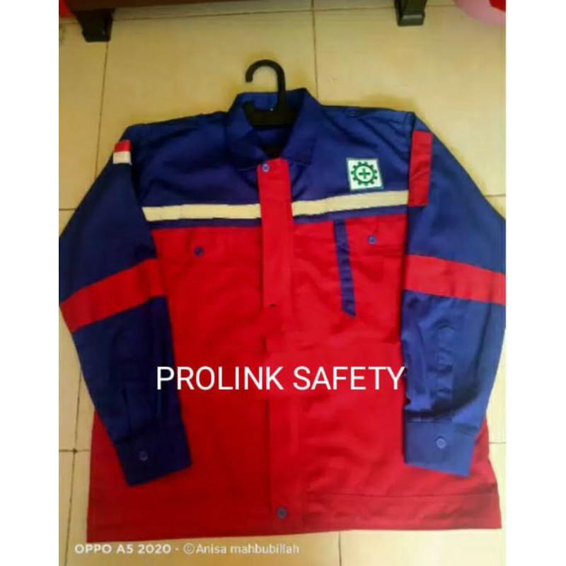 SERAGAM SAFETY BAHAN CATON MERAH BIRU RESLETING