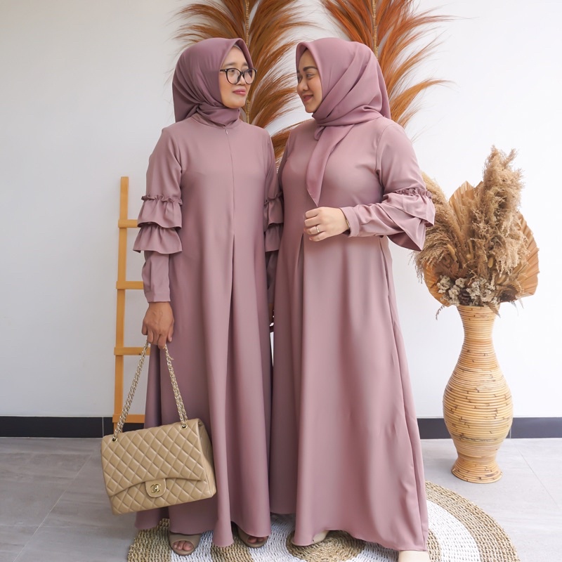 Jenna Dress Gamis Polos Rempel Tangan LD 104 110 Size M/L XL Shakila Armani - Dress Muslimah Wanita Syari Terbaru - Dress Gamis Polos Payung - Dress Premium - Gamis Kondangan - Gamis Seragam - Gamis Pengajian COD By Zenic id