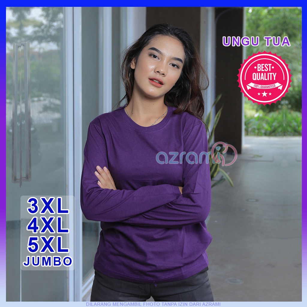 AZRAMI - Kaos Polos Wanita Lengan Panjang Jumbo Murah Warna Ungu Tua