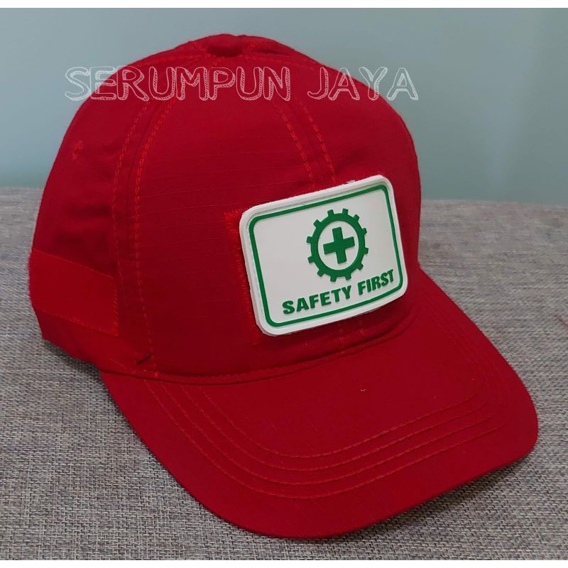 TOPI SAFETY FIRST - TOPI SAFETY FIRST MERAH VELCRO + PATCH