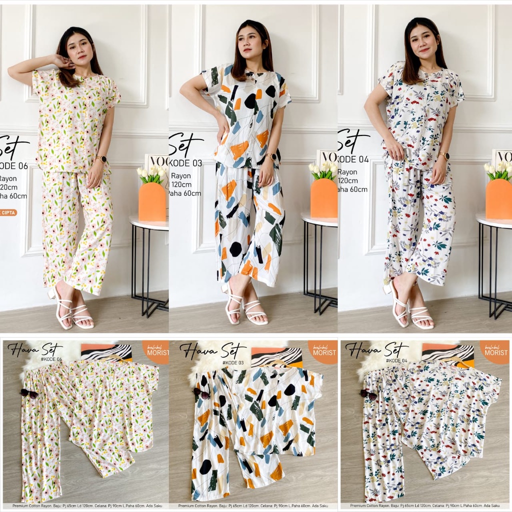LD 120 SETELAN MOTIF RAYON PREMIUM ONE SET HAVA SET ORI MORIST SET LENGAN PENDEK CELANA PANJANG