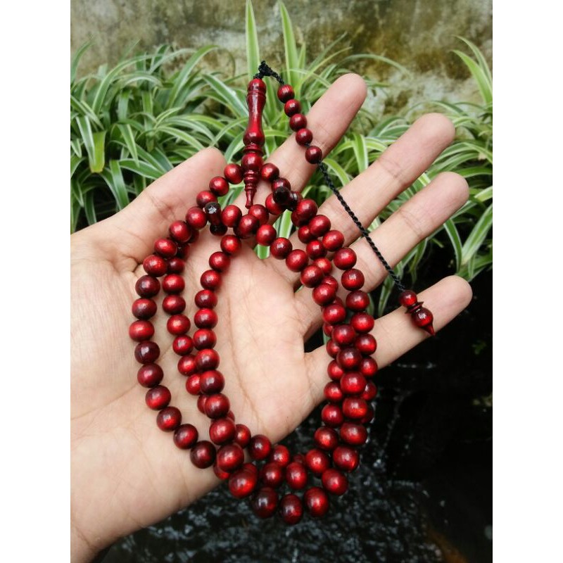 Tasbih akar Bahar tali arus warna merah isi 99 butir ukuran diameter 7mm termurah terlaris