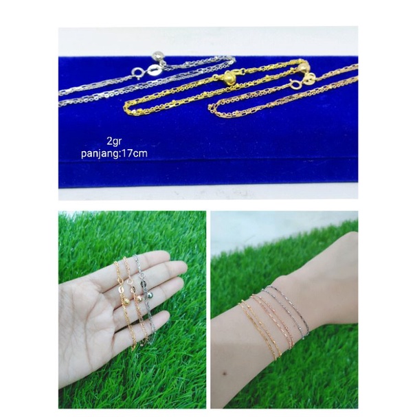 GELANG RANTAI JEDAR 2 LAYER KOMBI MINI PAPER CLIP + 1 BEL / GELANG PERAK ASLI SILVER 925 LAPIS EMAS/ GELANG FASHION WANITA TERBARU