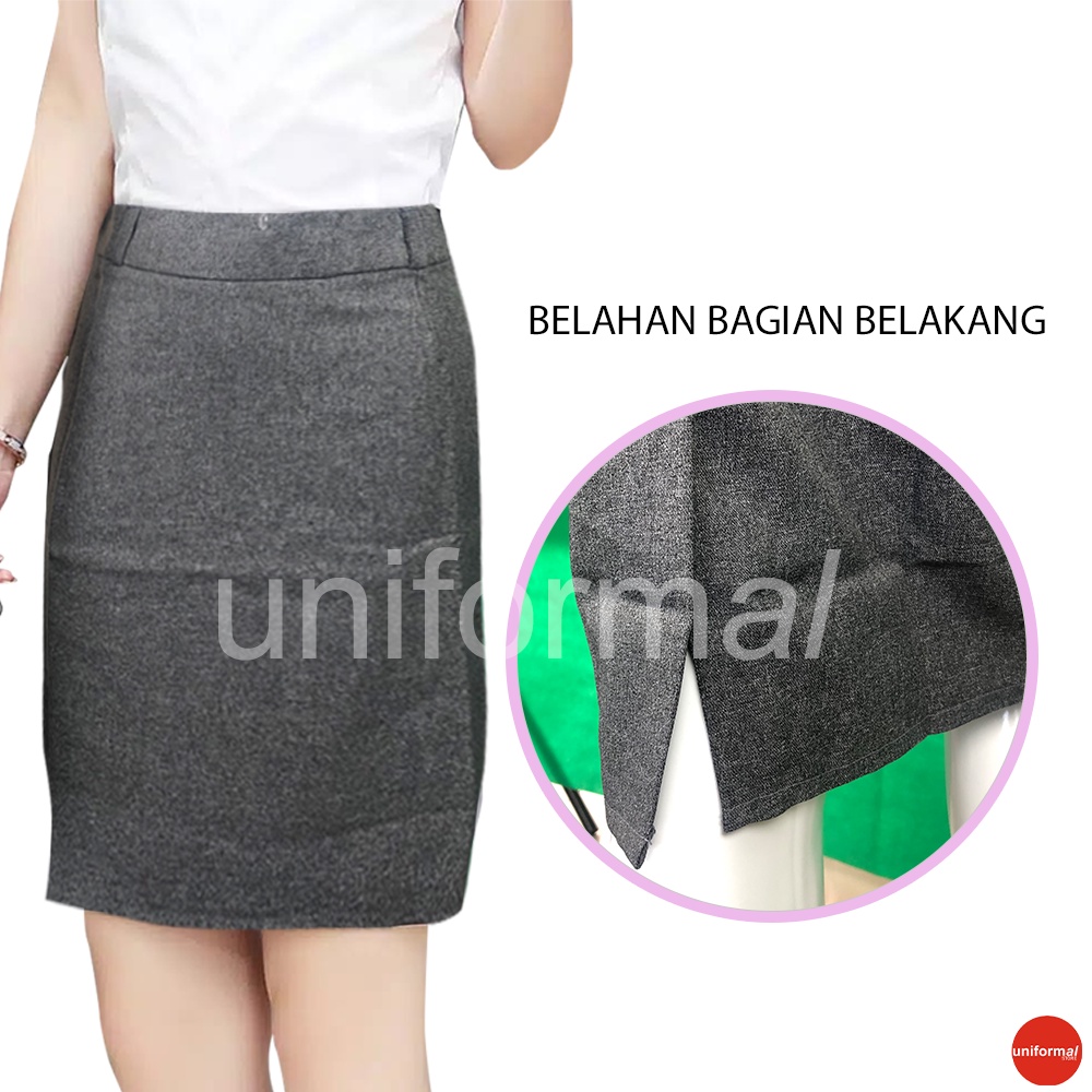 Rok Mini Wanita Atas Lutut 3/4 / Span Rajut Premium KOREA Kantor Pendek Paha Pensil / Sepan Hitam Abu S M L XL / Pakaian Kerja Wanita Formal / Pencil Short Skirt Premium Untuk Kuliah / Anak Sma Smk / Kantoran / Perempuan / Cewe Sexy / Belah Belakang