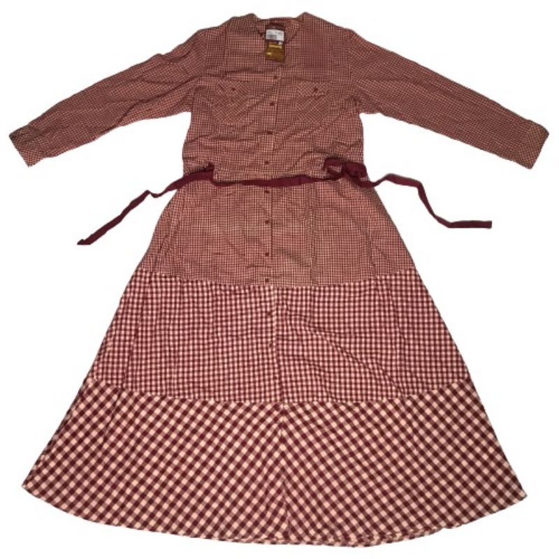 Dannis Gamis Abaya Dewasa Kotak Tartan Merah Maroon Hati Coklat Milo XL