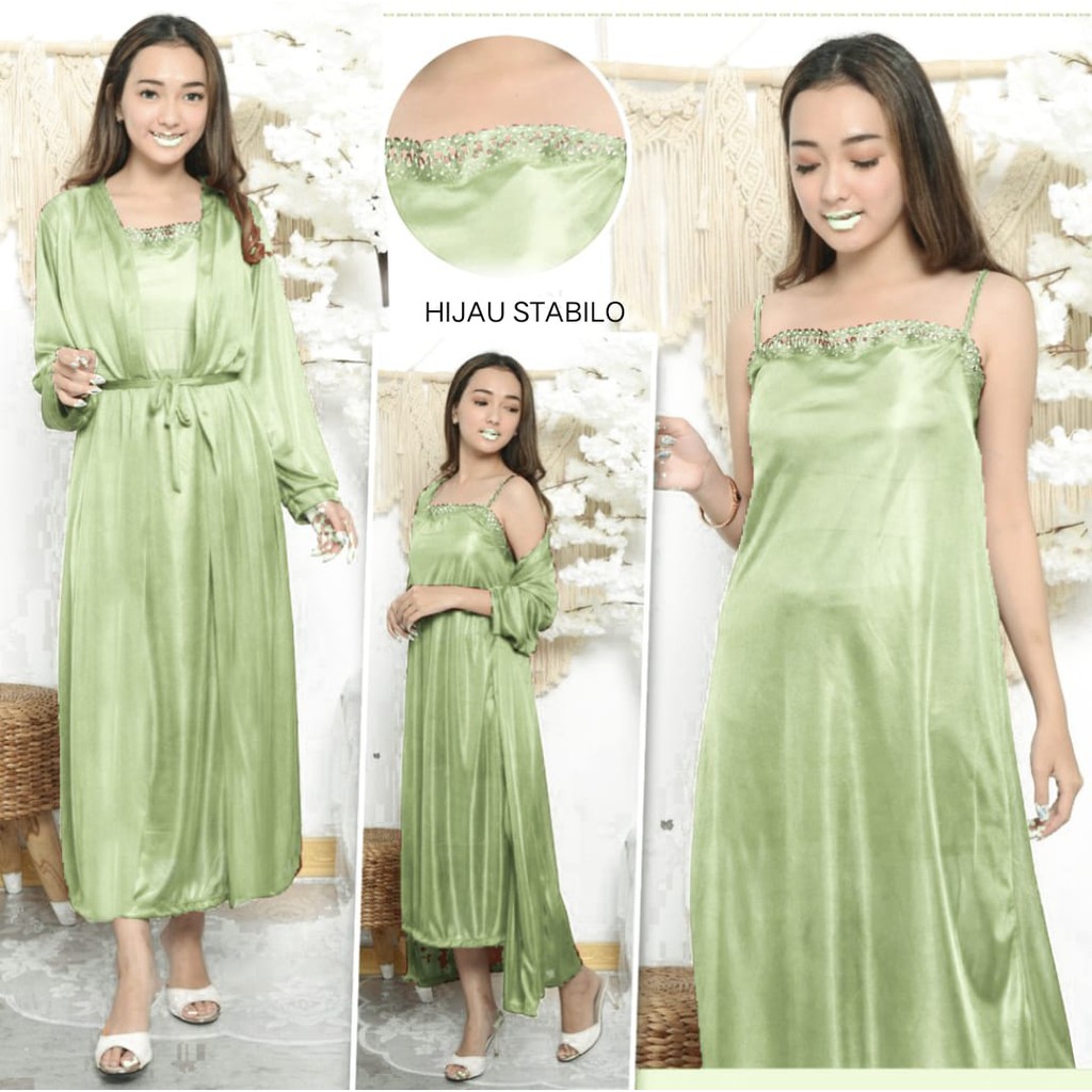 hokyfashion Baju Tidur Jubah Long+Inner Kimono Satin-3