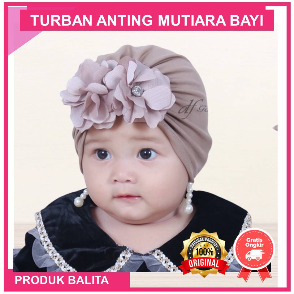 Turban Anak Anting Mutiara Turban Bayi Lucu Bunga Ciput Baby Bunga Terlaris