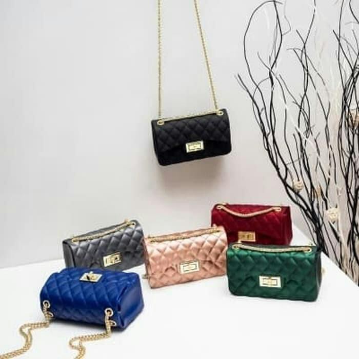 Tas Selempang Cantik Tas Jelly Matte Chevron Maxi Mini ( gratis syal & boenka ) Tas Impor