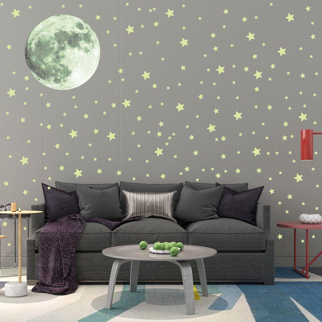 Bulan Bintang Stiker Dinding Perekat Diri Dekorasi Rumah Kamar Tidur Anak Glow In Dark