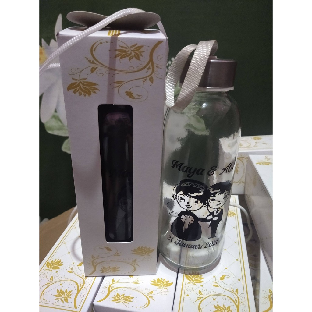 BOTOL souvenir tumbler  bahan kaca + box + sablon
