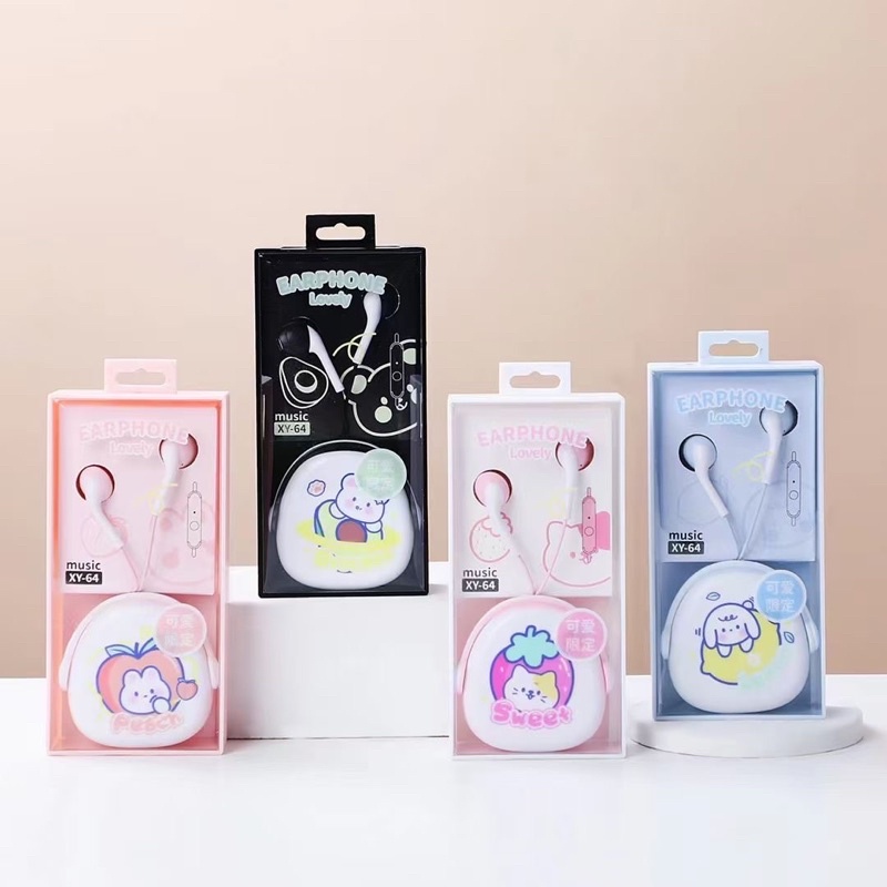 [ XY-64 ] Set Headset Earphone Lovely earphone Sweet   /Wadah  penyimpanan Earphone Karakter CUte sweet