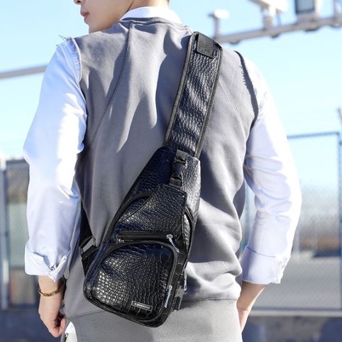 TAS BAHU PRIA KULIT COSTA HITAM TA041B5 CROCODILE MURAH USB FASHIONBATAM  KOREA ABG COWOK ORI PROMO 