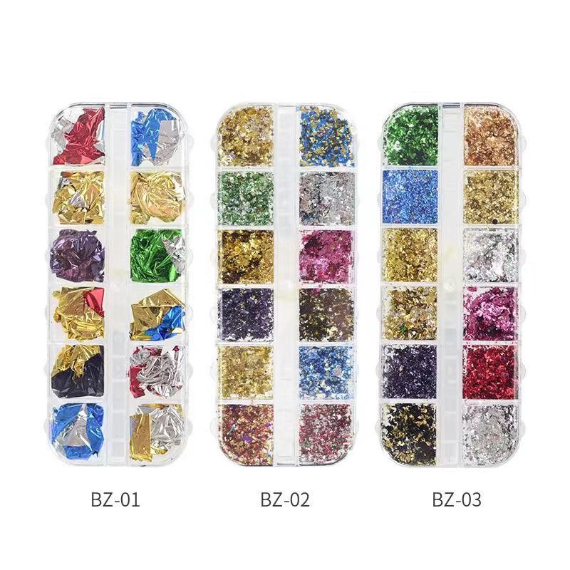 12 WARNA GOLD FOIL FLAKES / foil nail art flake acc nailart kertas foil nail art