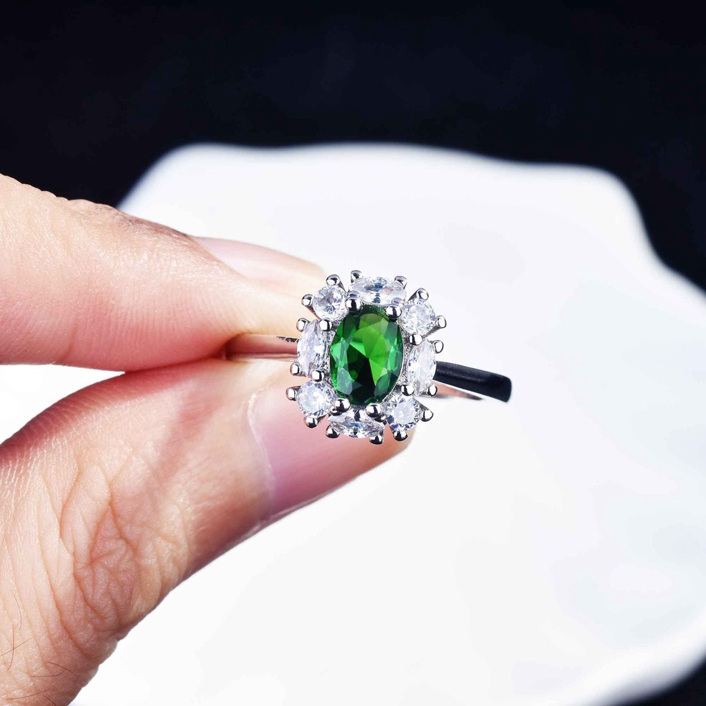 perak asli 925 cincin Wanita Batu Permata Hijau Cincin yang Dapat Disesuaikan Perhiasan Fashion JZA0204