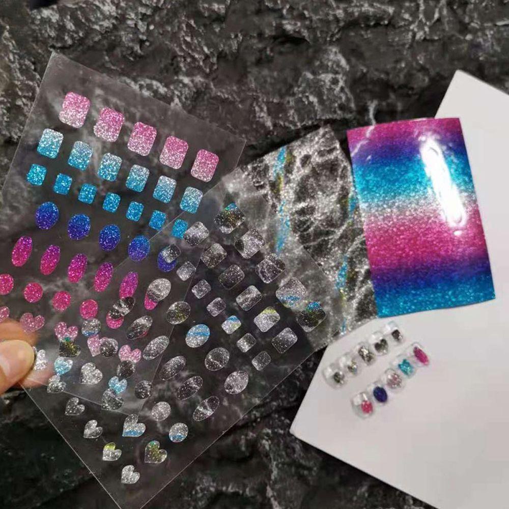 Mxbeauty Aurora Kuku Foil Gadis Korea 3D Kuku Decals Warna Gradien Perekat Diri Hologram Cellophane Kertas