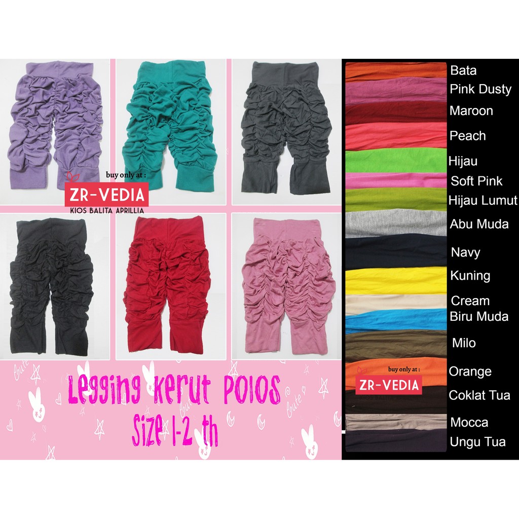 Legging Kerut Polos uk 3-12 Bulan / Celana Bayi Anak Perempuan Leging Panjang Ketat Murah Adem