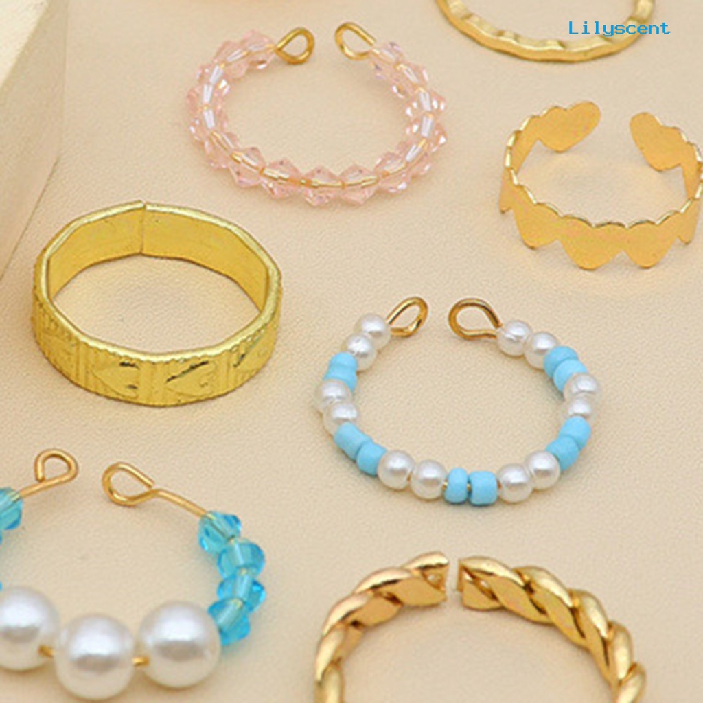 12pcs / Set Cincin Knuckle Model Terbuka Aksen Mutiara Tiruan Warna-Warni Untuk Wanita