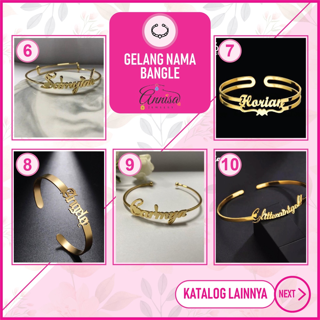 Gelang Nama Bangle Gold / Silver / titanium / stainlees steel / besi putih