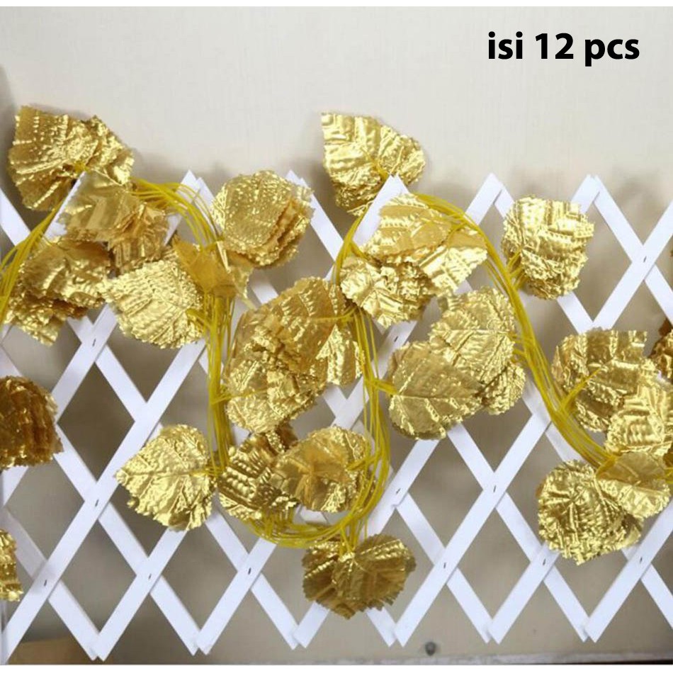 Naindo Daun Rambat Plastik Emas daun Anggur Panjang 120 cm hiasan dinding dan decorasi rumah