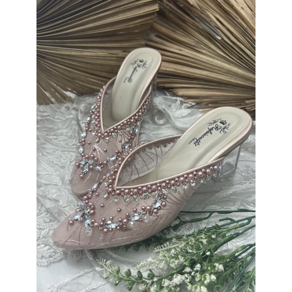 sepatu wedding wanita amirra rosegold 7cm kaca