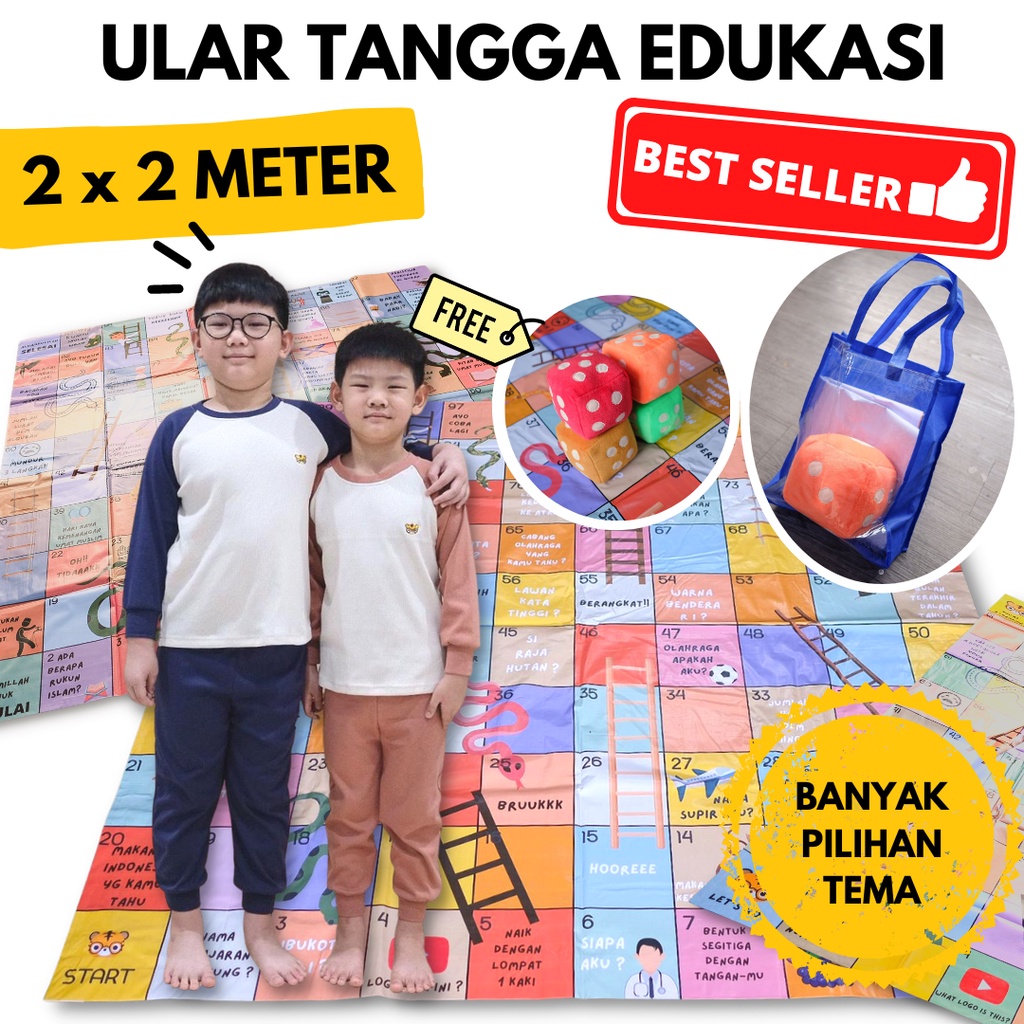 Ular Tangga Jumbo/Raksasa Ukuran 2 X 2 M Karpet Mainan Edukasi Anak Gratis Dadu