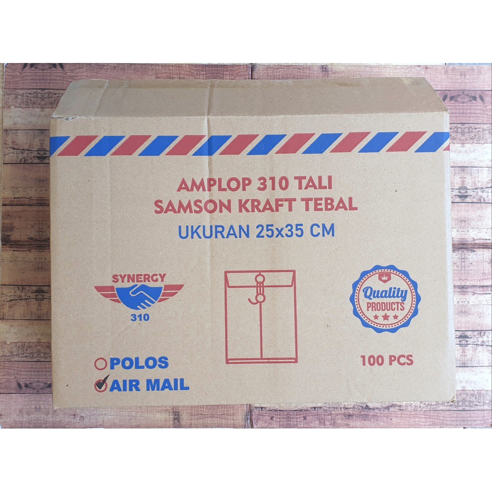 10 Lembar (1 Pak) Amplop Coklat Air Mail Tali 310 Ukuran 25 x 35 CM Merk Synergy - Amplop Lamaran Kerja - Amplop AMT 310