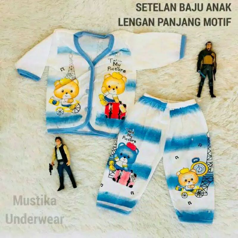 1 LUSIN SETELAN BAJU BAYI UNISEX LENGAN PANJANG USIA 0-6 BULAN