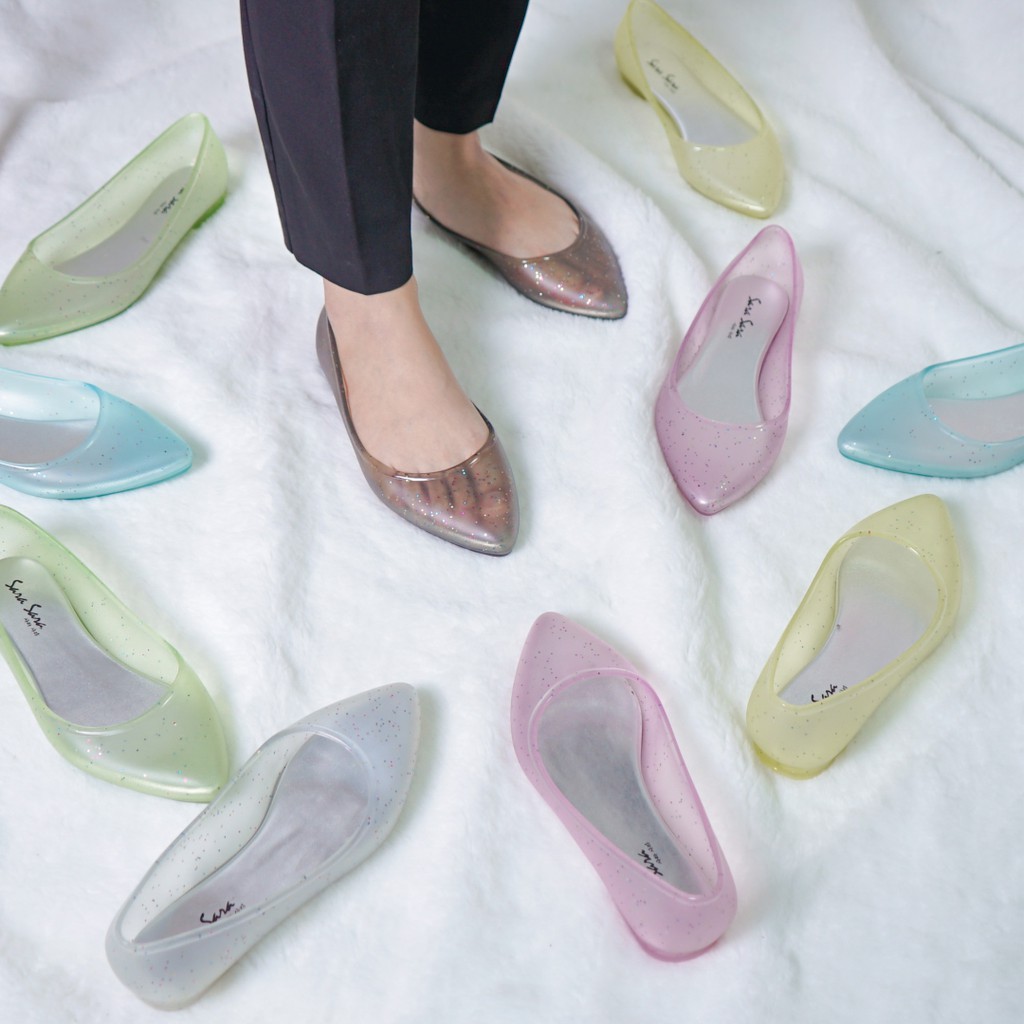 Sepatu Jelly Wanita Trendy Sarasara LOLITA Jelly Flat Shoes Transparan Warna Warni