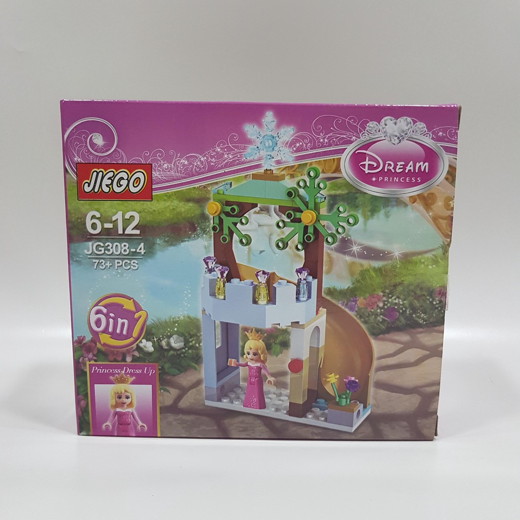 Mainan Rakit Blok Bentuk Kastil Princess Disney Aurora Jiego 6in1