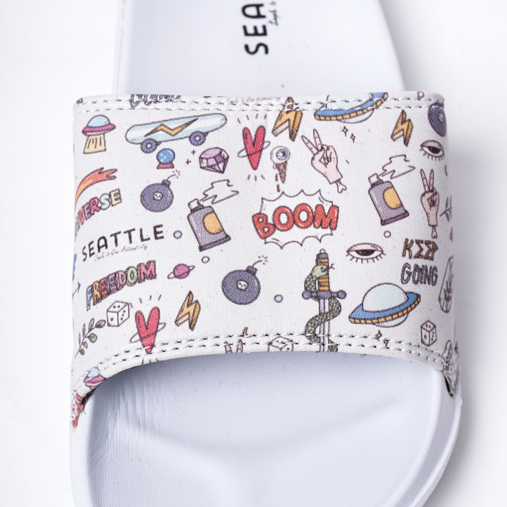 Seattle - Slippers Japan / Sandal Slop / Sandal Slide / Sandal Slip On Unisex-Scribbles White