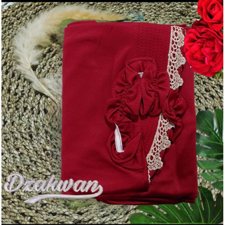 Jilbab instan syar'i sajidah jumbo jersey renda-Maroon