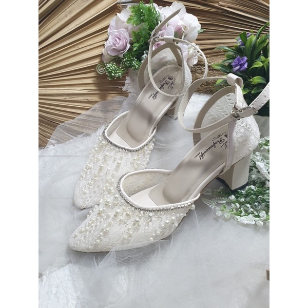 sepatu Rafaizoutfit sepatu wedding Rachel broken white cream tinggi 7cm tahu