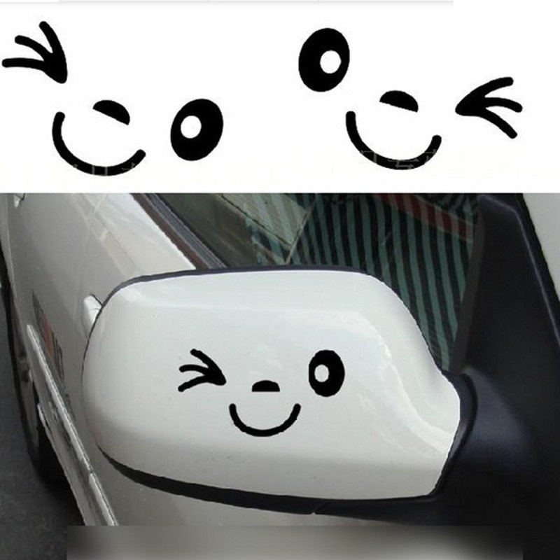 One Pair Cute Cartoon Smiley Face Car PET Sticker Rear View Mirror Stickers Styling For All Cars Automotive Related Products