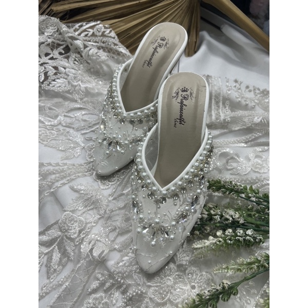 sepatu wanita wedding amirra putih 7cm kaca