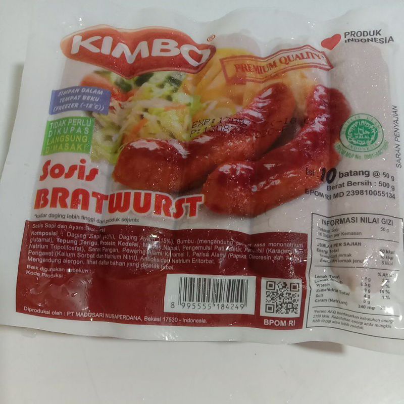 

SOSIS BAKAR KIMBO MINI/JUMBO BRATWURST 500 GR ISI 10 BATANG PREMIUM QUALITY