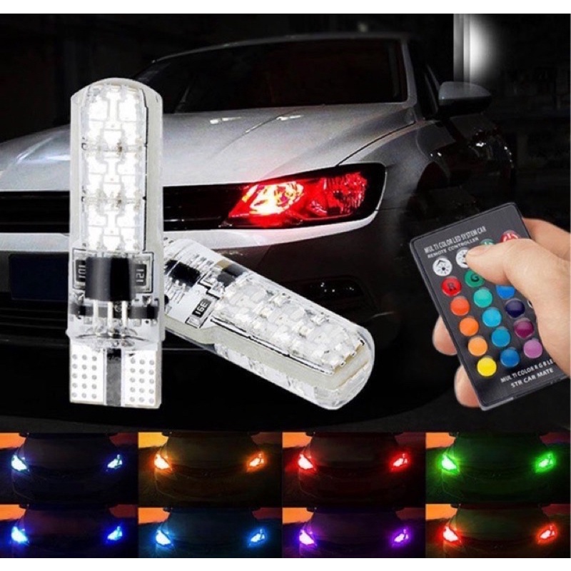 2 PCS LED T10 REMOTE RGB LAMPU KOTA SENJA MOTOR DAN MOBIL - LAMPU REMOTE